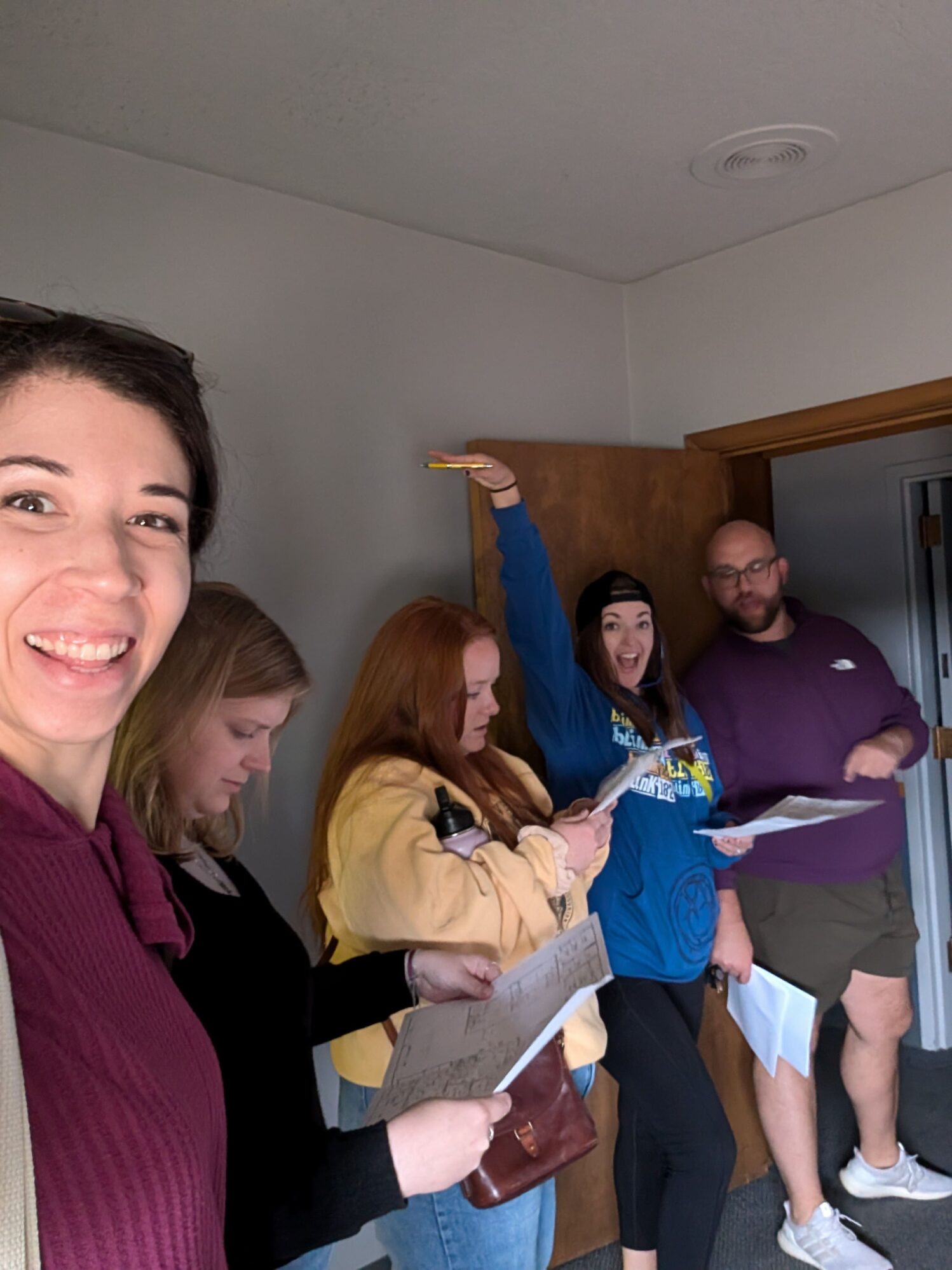 The gang checks out a blank white space