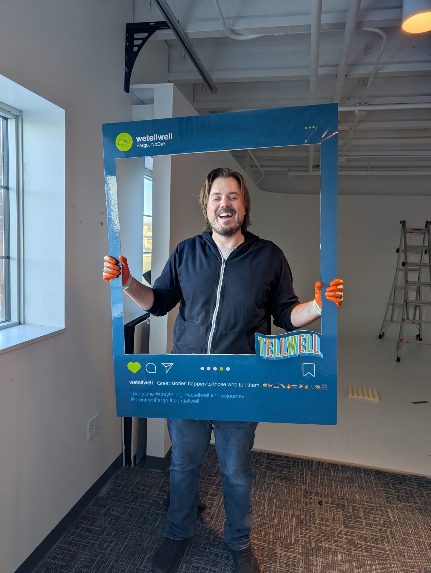 Matt holds a prop from the old studio one last time before sending it to Mount Fargo.